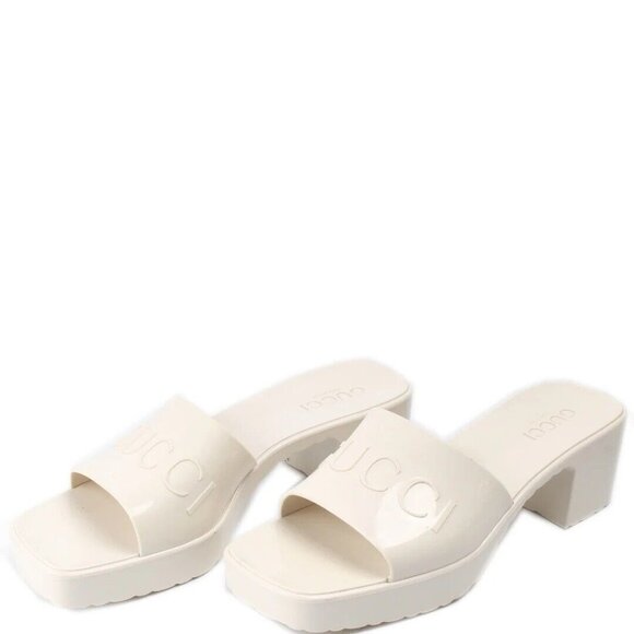 NEW Gucci White Rubber Slide Block Heel Sandals Size 41 - Picture 1 of 10